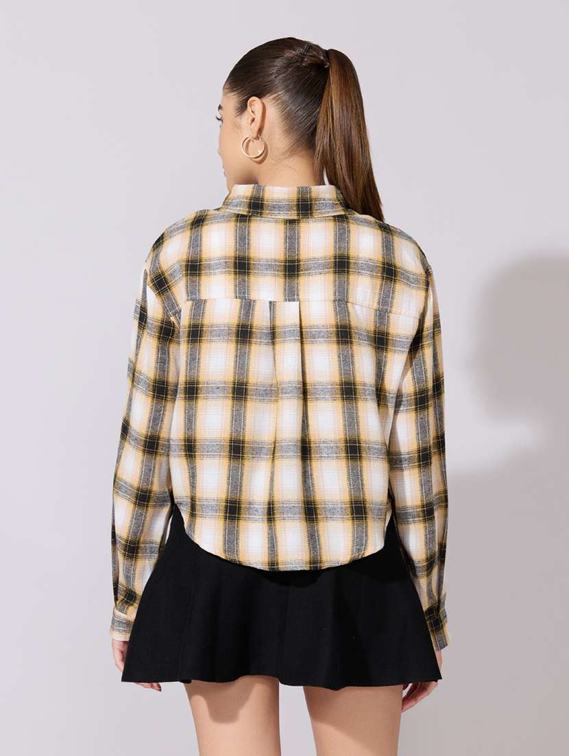women checkered collared long sleeve crop shirt - 22381110 -  Standard Image - 4