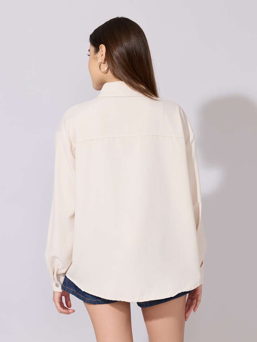 Women Solid Collared Long Sleeve Oversized Shirt - 22381116 -  Standard Image - 4