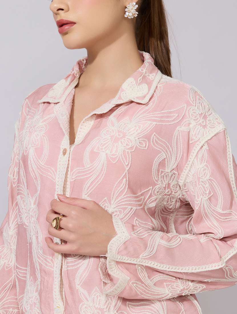 women embroidered collared long sleeve sheer shirt - 22381120 -  Standard Image - 1