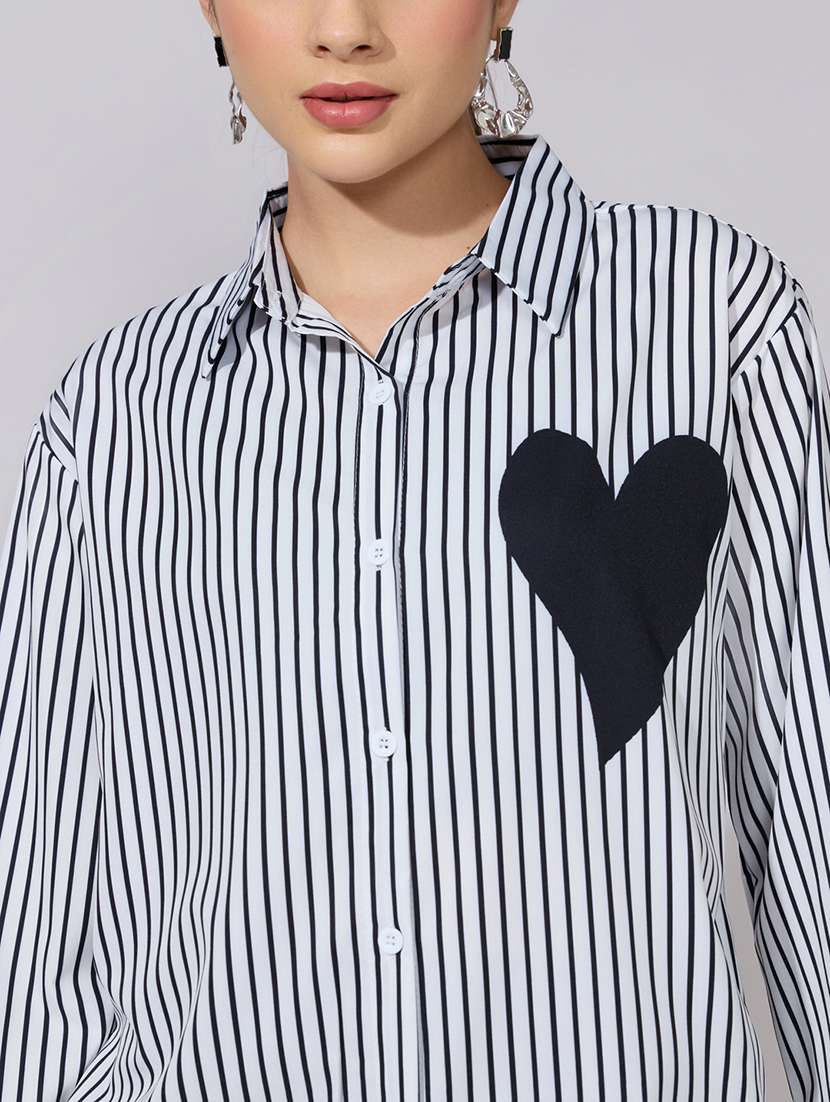 women striped collared long sleeve shirt - 22381122 -  Standard Image - 1