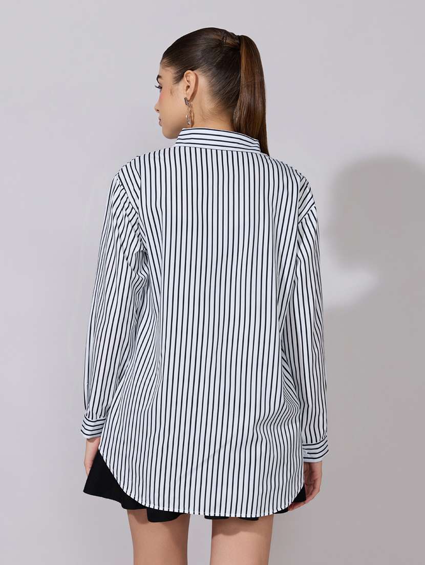 women striped collared long sleeve shirt - 22381122 -  Standard Image - 4
