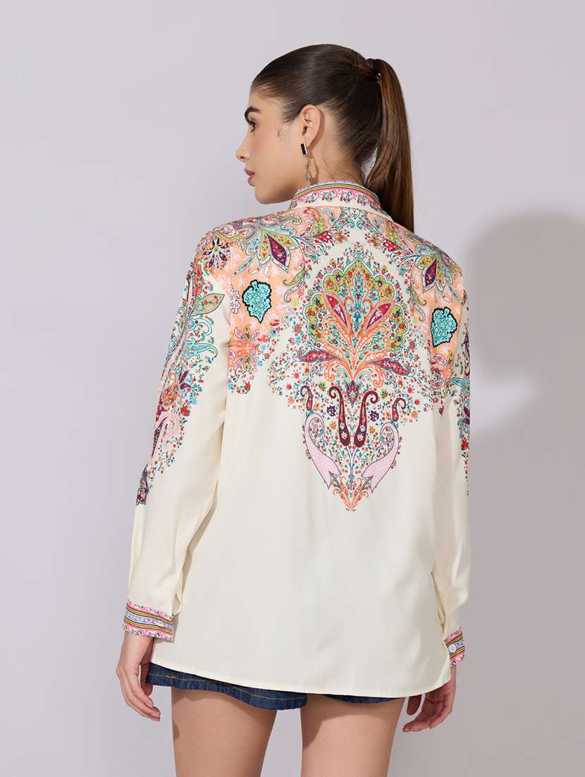 women printed collared long sleeve oversized shirt - 22381123 -  Standard Image - 4