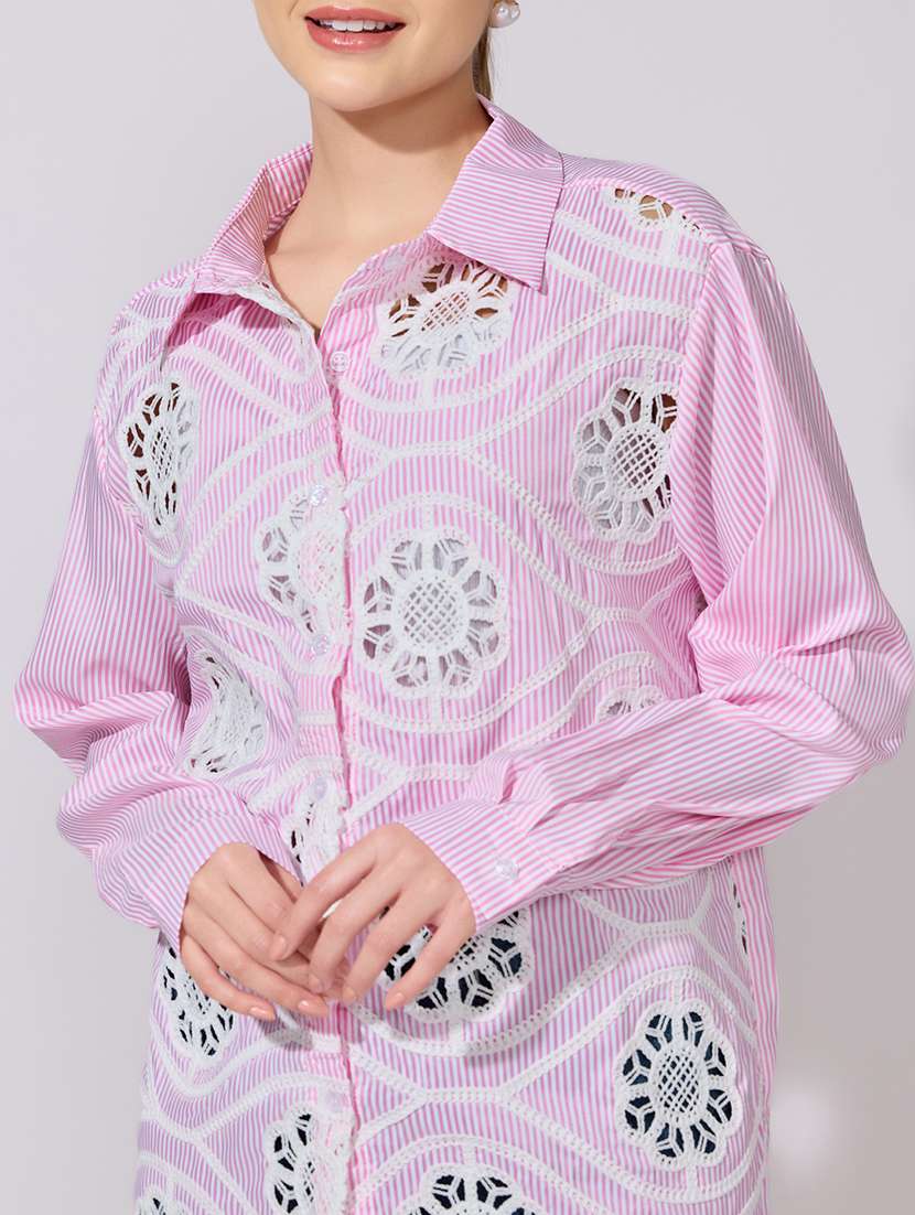 women embroidered collared long sleeve shirt - 22381125 -  Standard Image - 1
