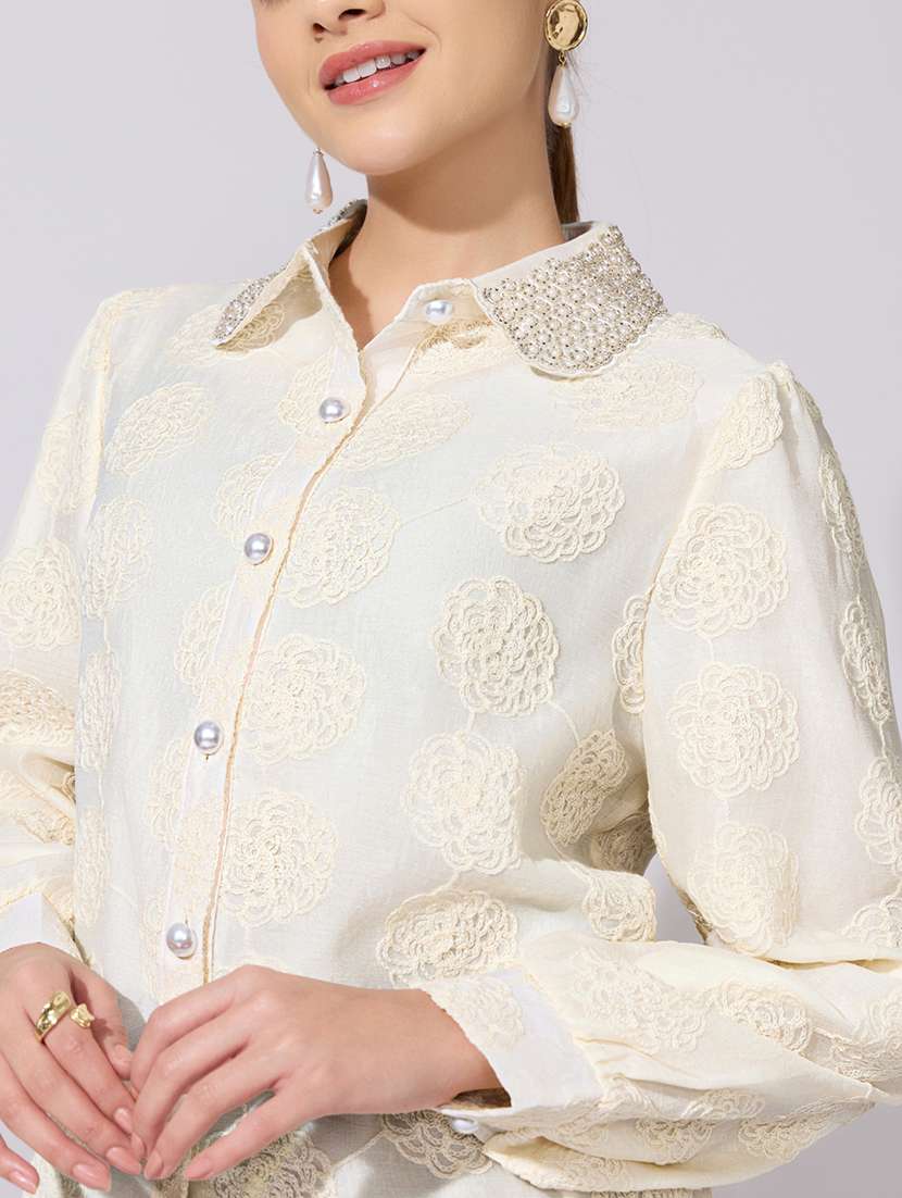 women embroidered collared long sleeve shirt - 22381126 -  Standard Image - 1