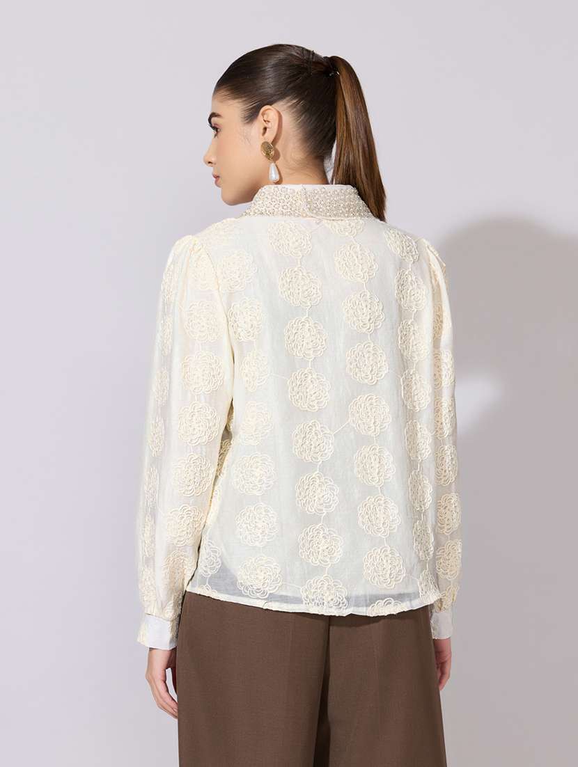 women embroidered collared long sleeve shirt - 22381126 -  Standard Image - 4