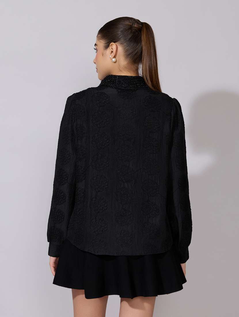 women embroidered collared long sleeve shirt - 22381127 -  Standard Image - 4