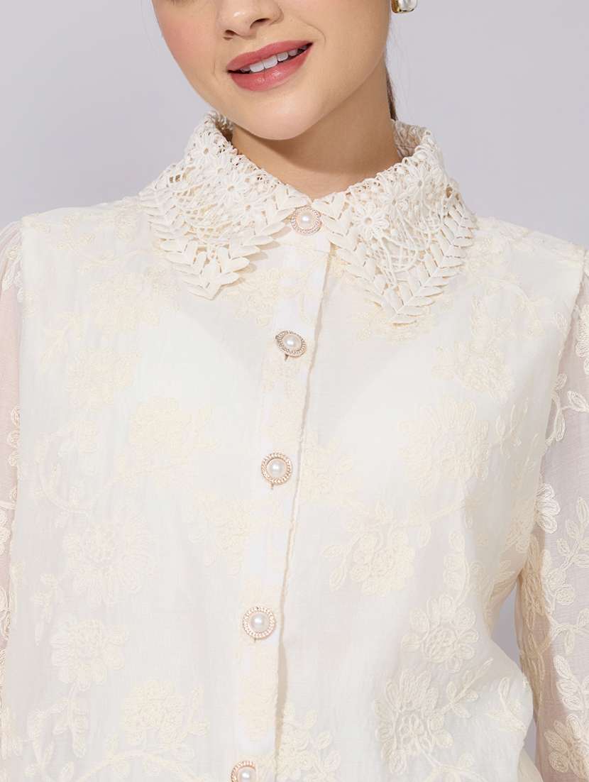 women embroidered collared long sleeve shirt - 22381133 -  Standard Image - 1