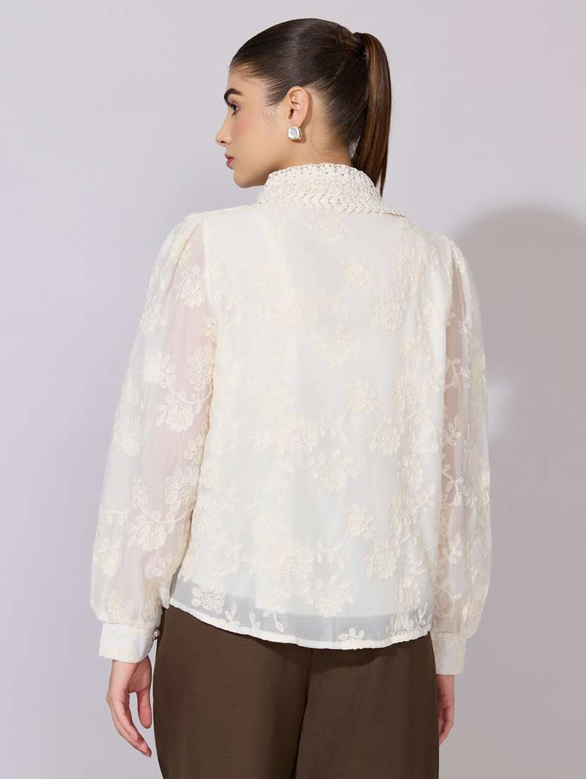 women embroidered collared long sleeve shirt - 22381133 -  Standard Image - 4