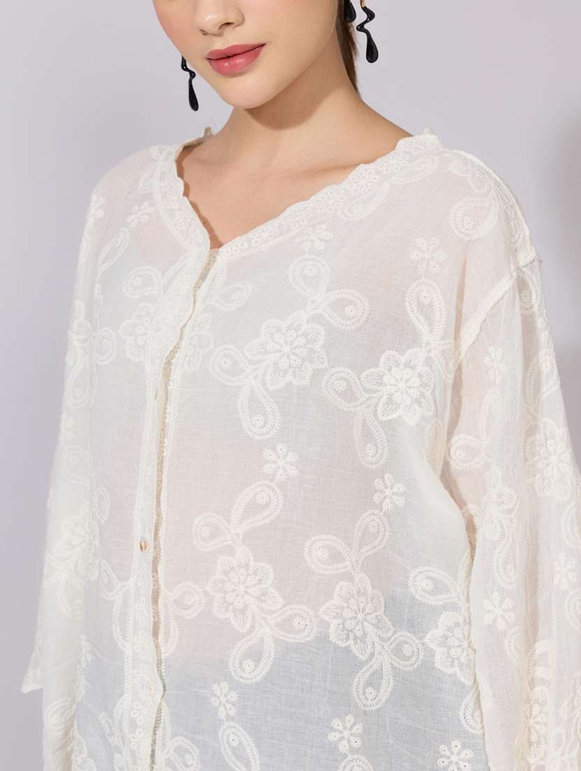women embroidered collared long sleeve shirt - 22381138 -  Standard Image - 1