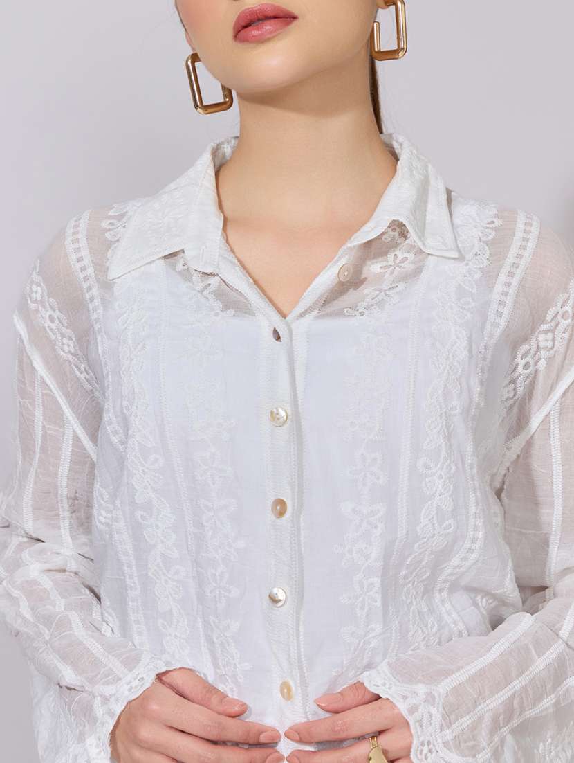 women embroidered collared long sleeve shirt - 22381139 -  Standard Image - 1