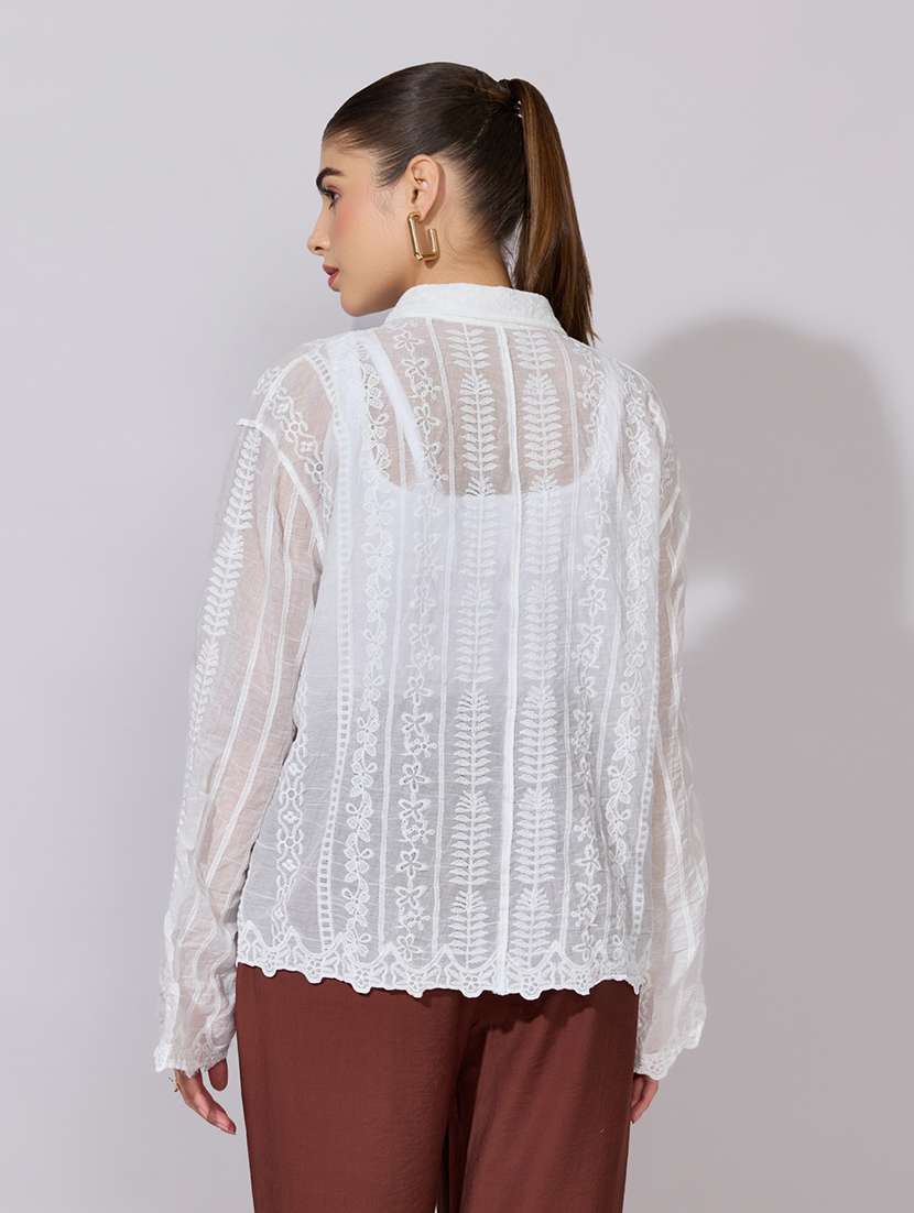 women embroidered collared long sleeve shirt - 22381139 -  Standard Image - 4