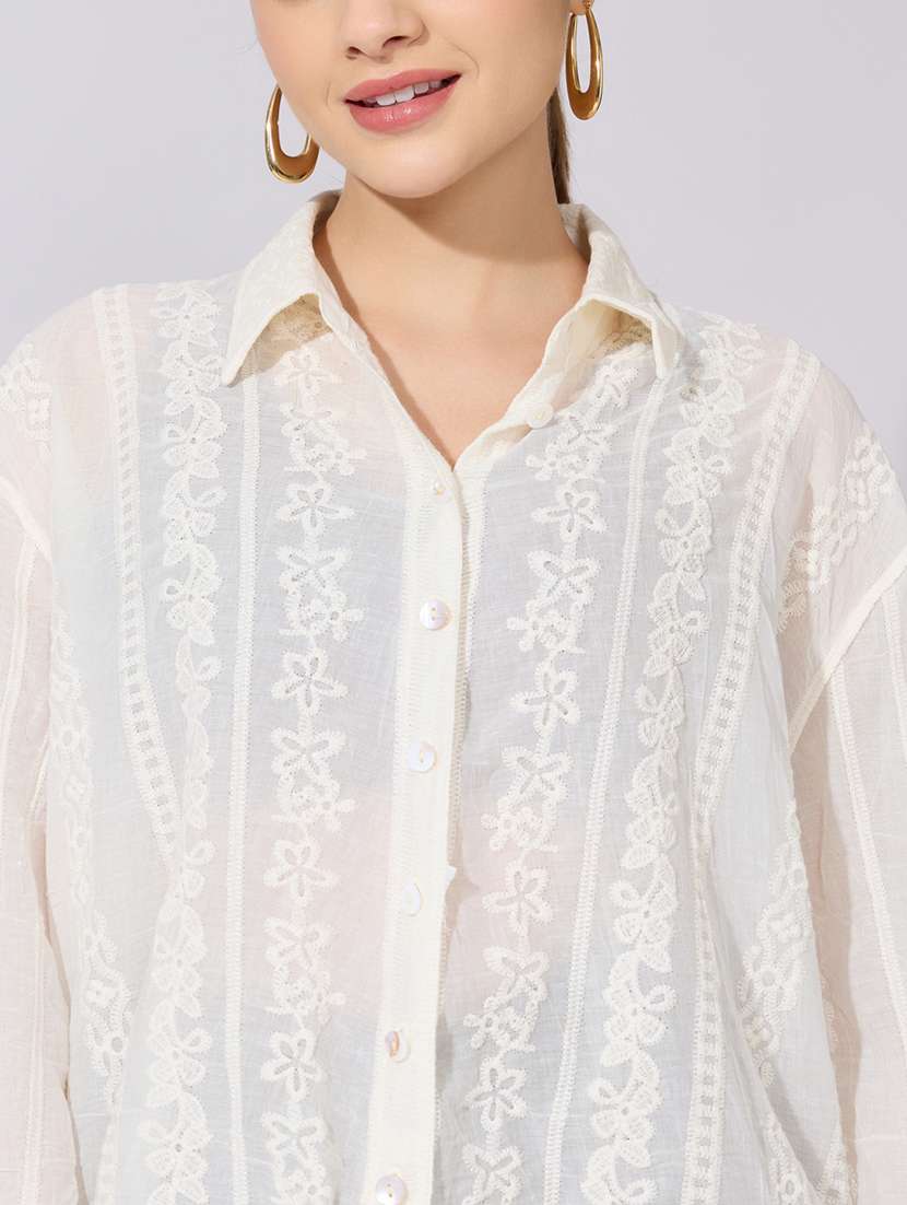 women embroidered collared long sleeve shirt - 22381140 -  Standard Image - 1