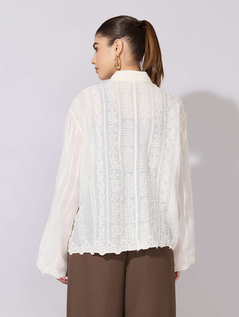 women embroidered collared long sleeve shirt - 22381140 -  Standard Image - 4