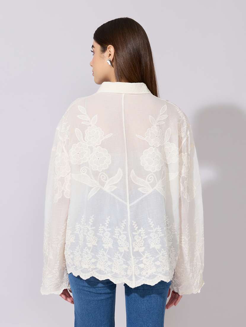 women embroidered collared long sleeve shirt - 22381141 -  Standard Image - 4