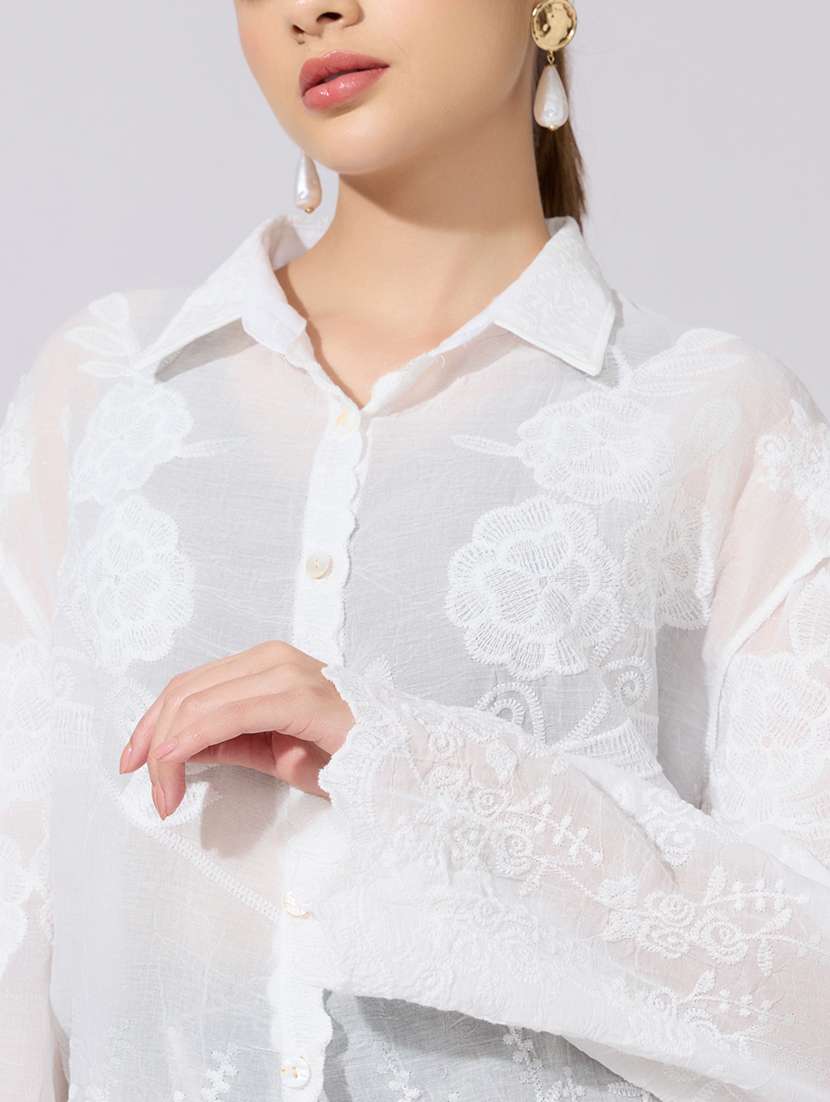 women embroidered collared long sleeve shirt - 22381142 -  Standard Image - 1