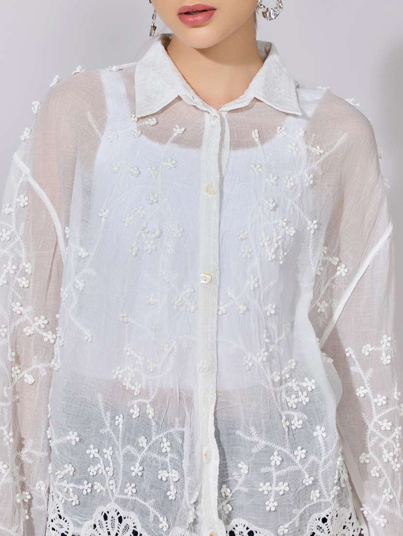 women embroidered collared long sleeve shirt - 22381146 -  Standard Image - 1