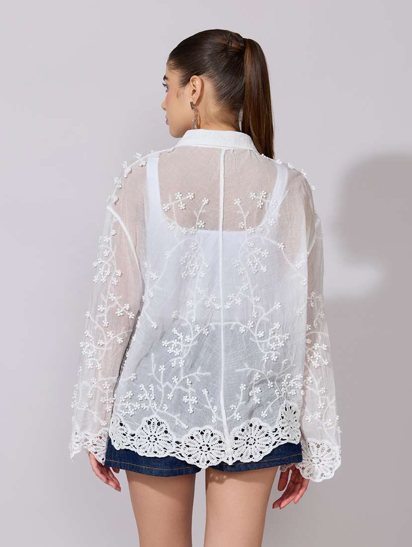women embroidered collared long sleeve shirt - 22381146 -  Standard Image - 4
