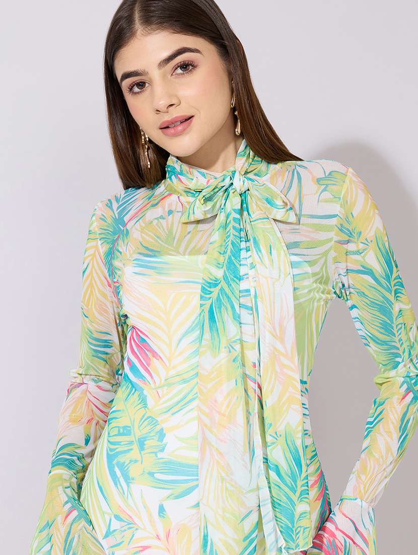 women printed bell sleeve bodycon dress with slip - 22381149 -  Standard Image - 1