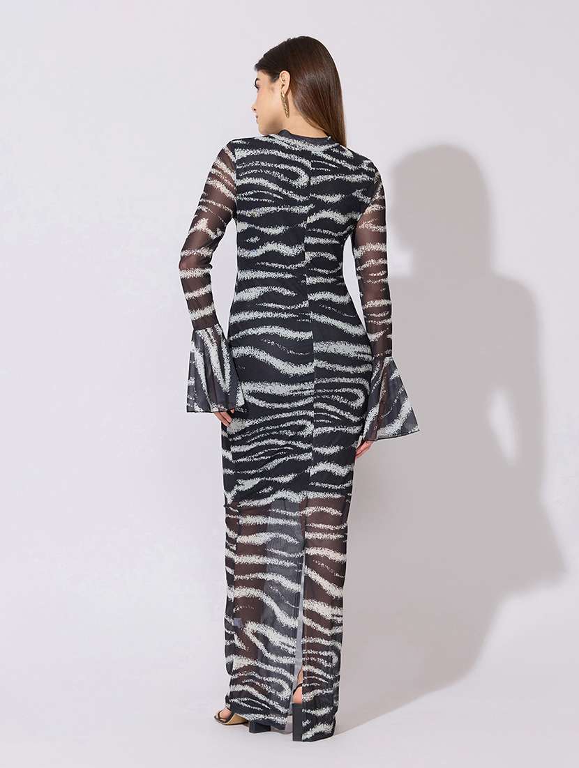 women printed bell sleeve sheer bodycon dress - 22381152 -  Standard Image - 4