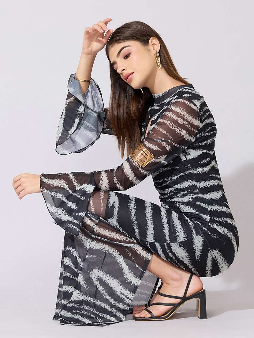 women printed bell sleeve sheer bodycon dress - 22381152 -  Standard Image - 6