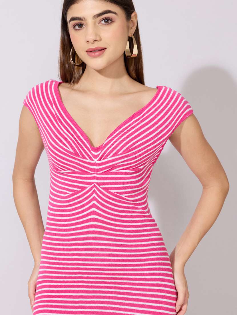 women striped sleeveless bodycon dress - 22381157 -  Standard Image - 1