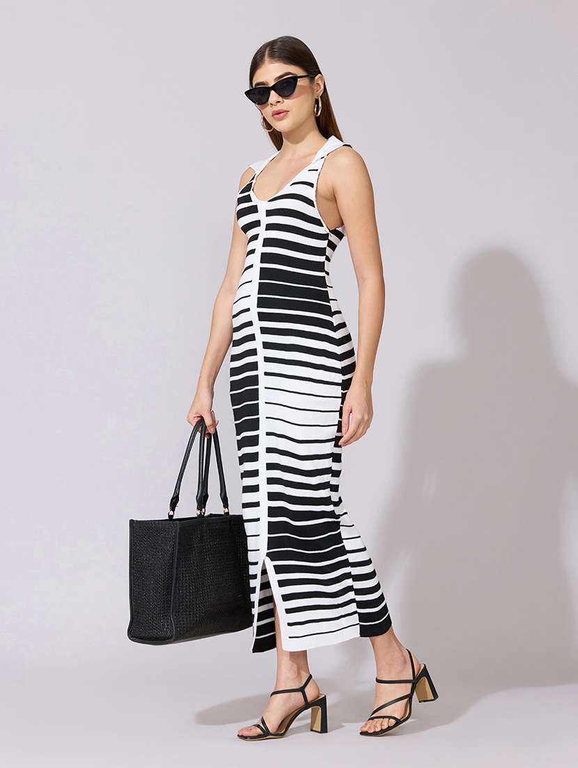women striped collared sleeveless bodycon dress - 22381159 -  Standard Image - 4