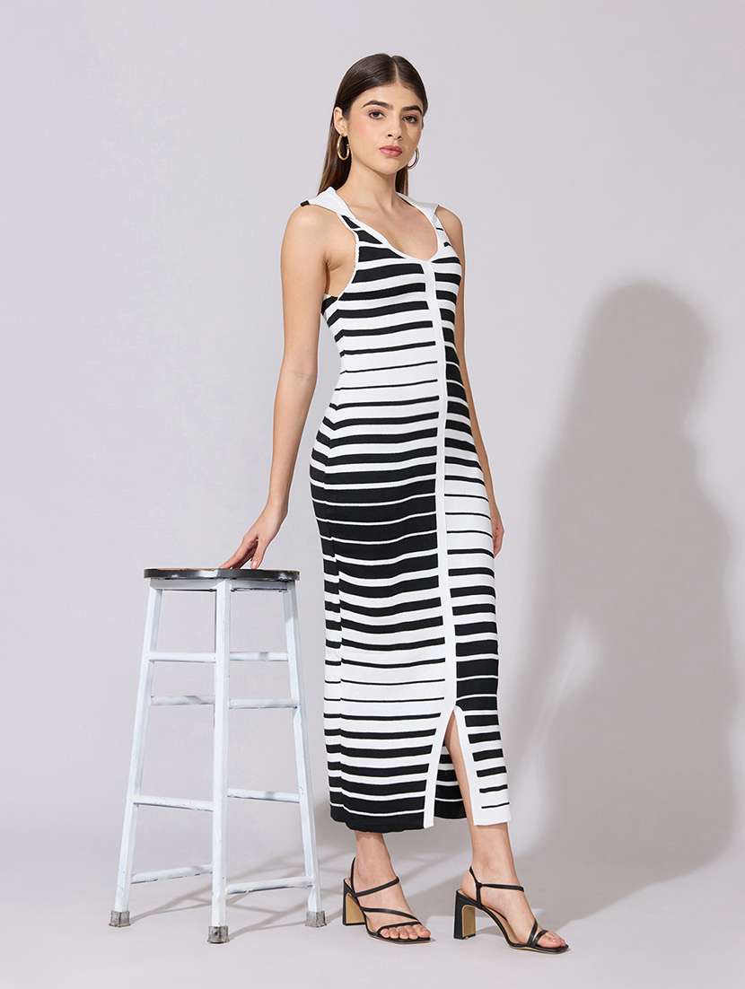 women striped collared sleeveless bodycon dress - 22381159 -  Standard Image - 6