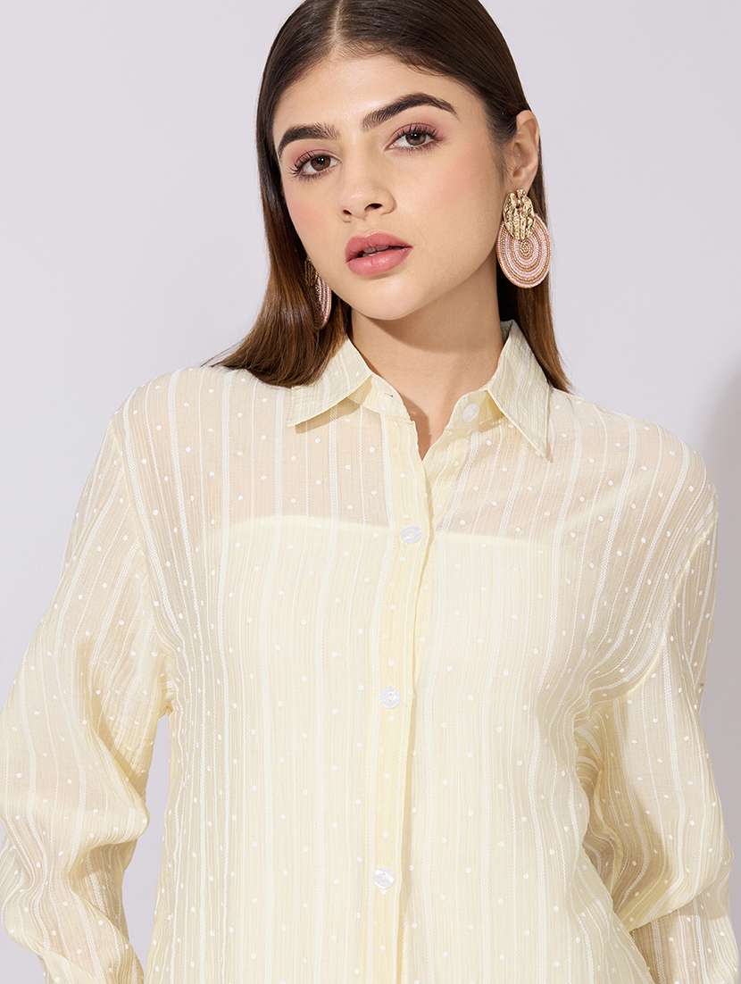 women striped collared sheer shirt dress - 22381165 -  Standard Image - 1