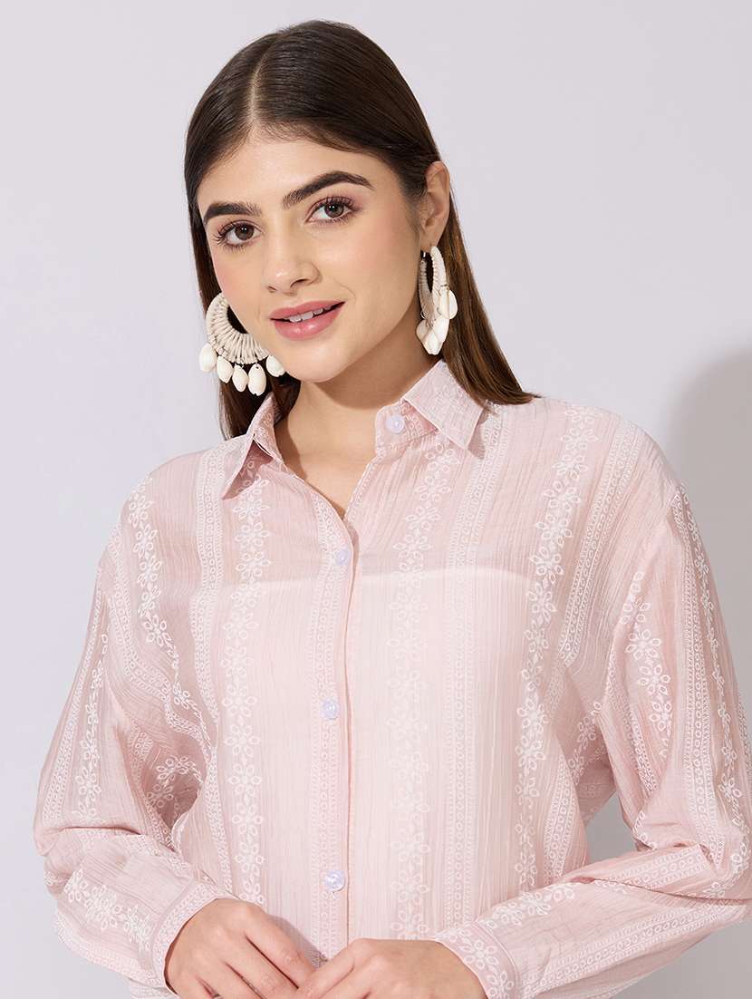 women striped collared sheer shirt dress - 22381167 -  Standard Image - 1