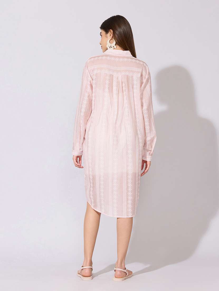 women striped collared sheer shirt dress - 22381167 -  Standard Image - 4
