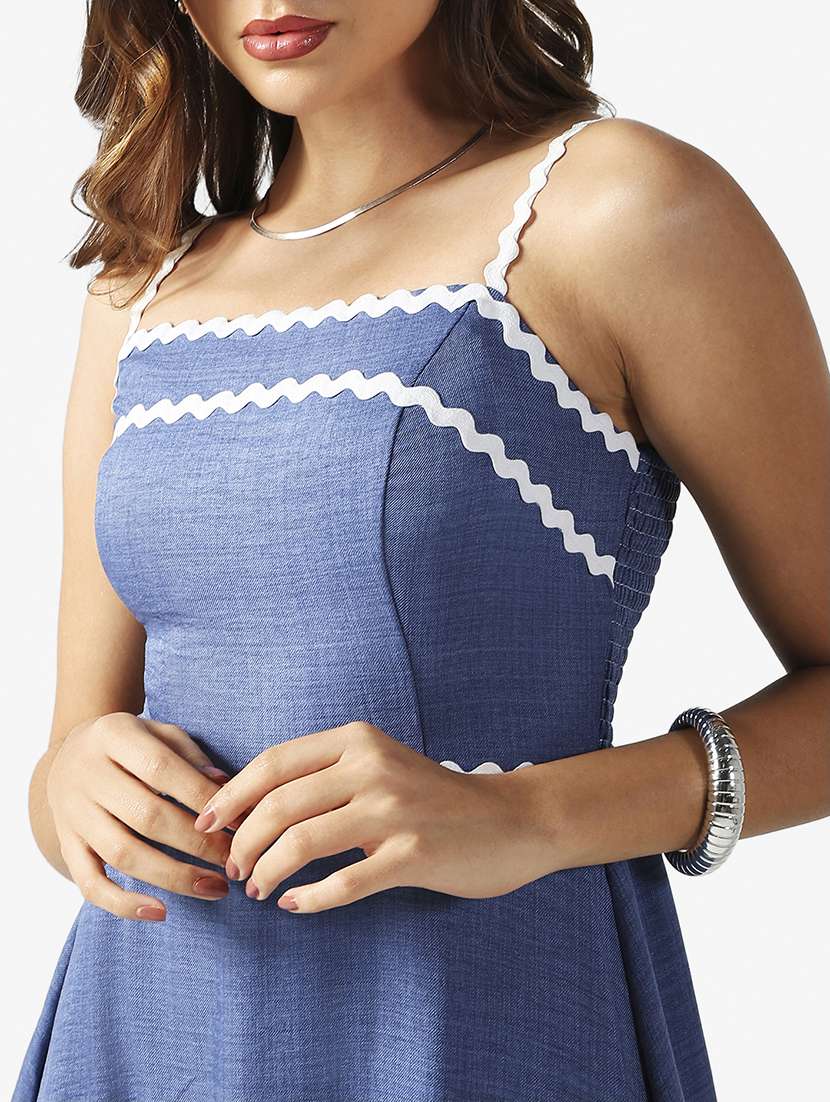 women solid shoulder strap fit & flare dress - 22381171 -  Standard Image - 1