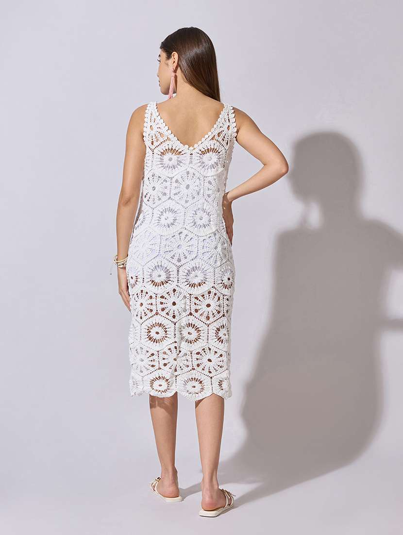 women self designed sleeveless crochet a-line dress - 22381177 -  Standard Image - 4