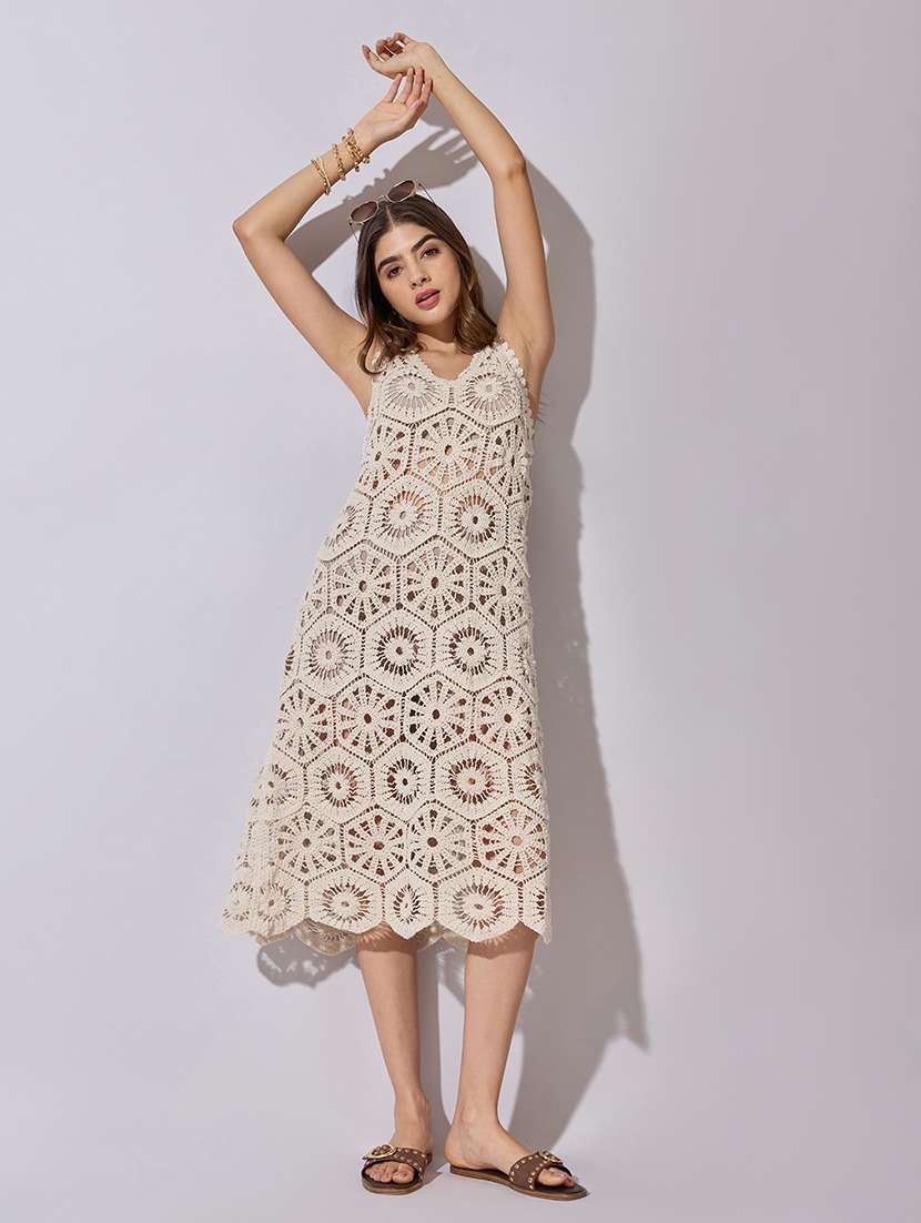 women self designed sleeveless crochet a-line dress - 22381178 -  Standard Image - 6