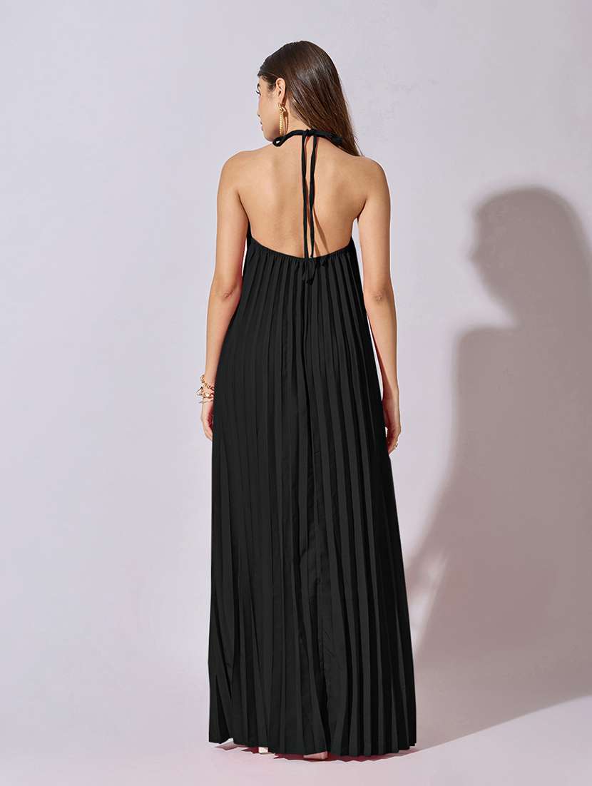 women solid halter neck backless dress - 22381186 -  Standard Image - 4