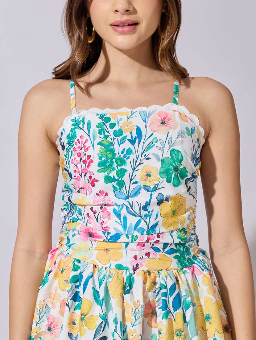 women floral print shoulder strap ballon dress - 22381194 -  Standard Image - 1