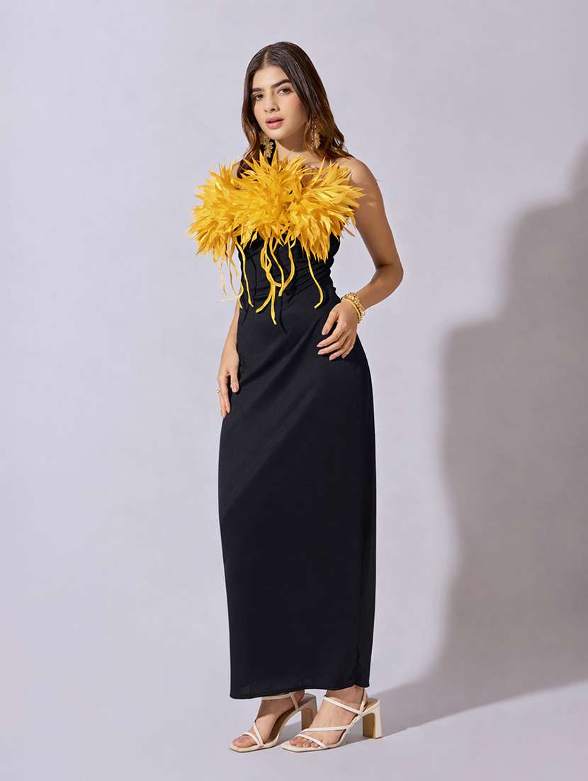 women solid strapless maxi bodycon dress