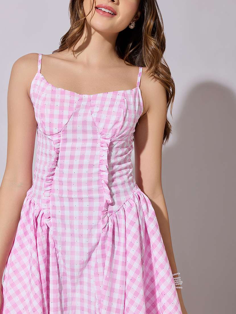 women checkered shoulder strap fit & flare dress - 22381197 -  Standard Image - 1
