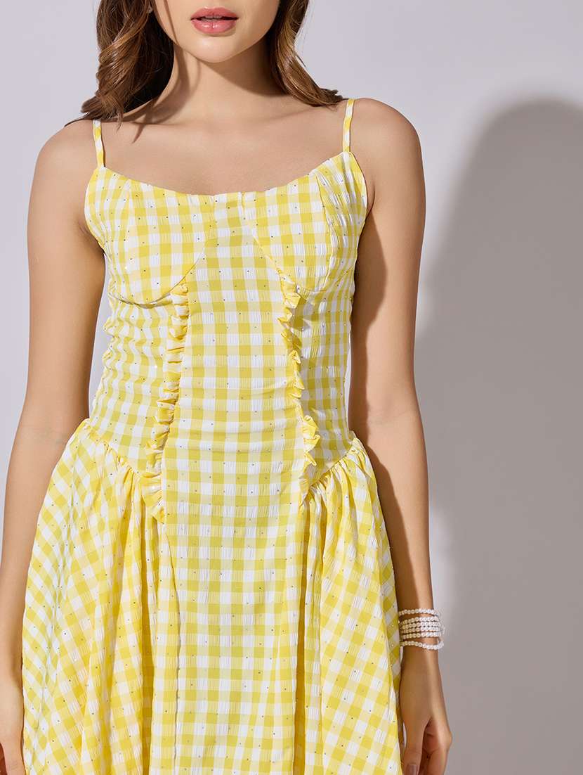 women checkered shoulder strap fit & flare dress - 22381198 -  Standard Image - 1