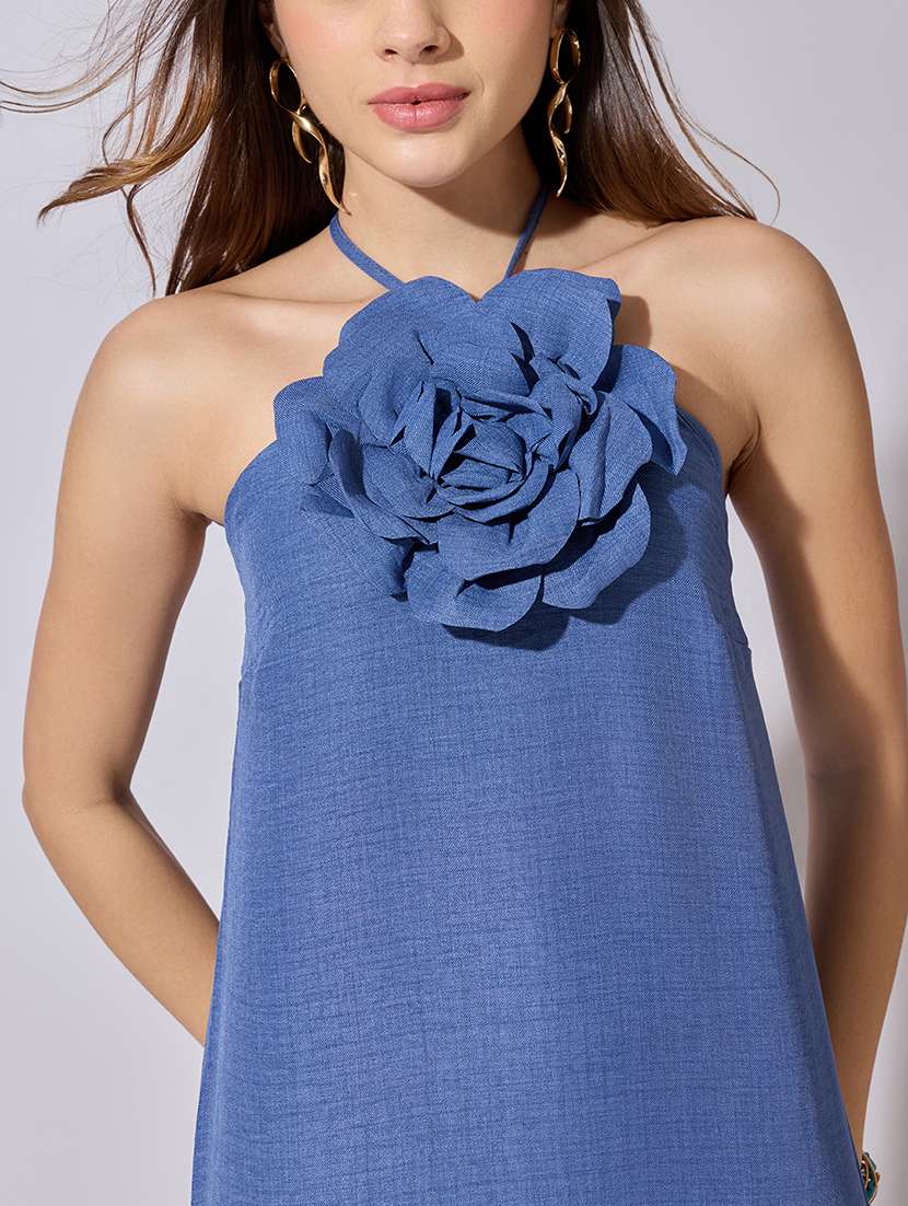 women solid halter neck tiered dress - 22381201 -  Standard Image - 1