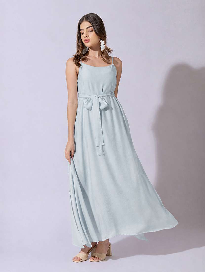 women solid shoulder strap fit & flare dress