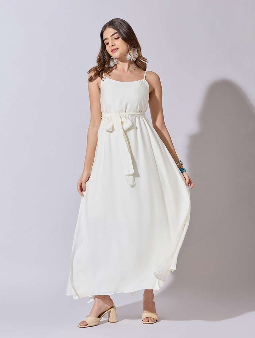 women solid shoulder strap fit & flare dress
