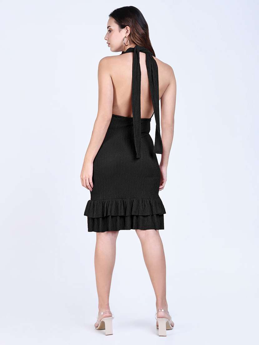 women solid halter neck backless dress - 22381232 -  Standard Image - 4