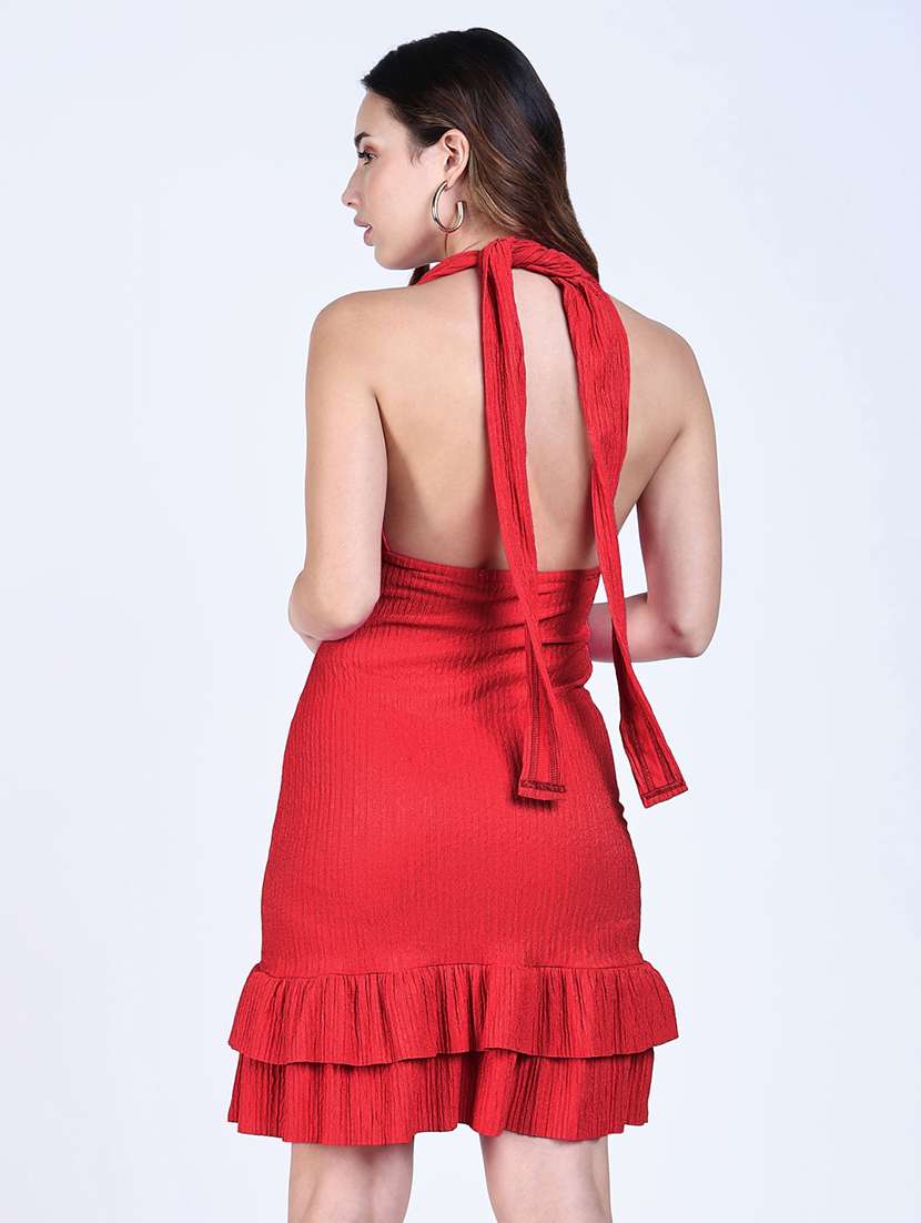 women solid haletr neck backless bodycon dress - 22381233 -  Standard Image - 4
