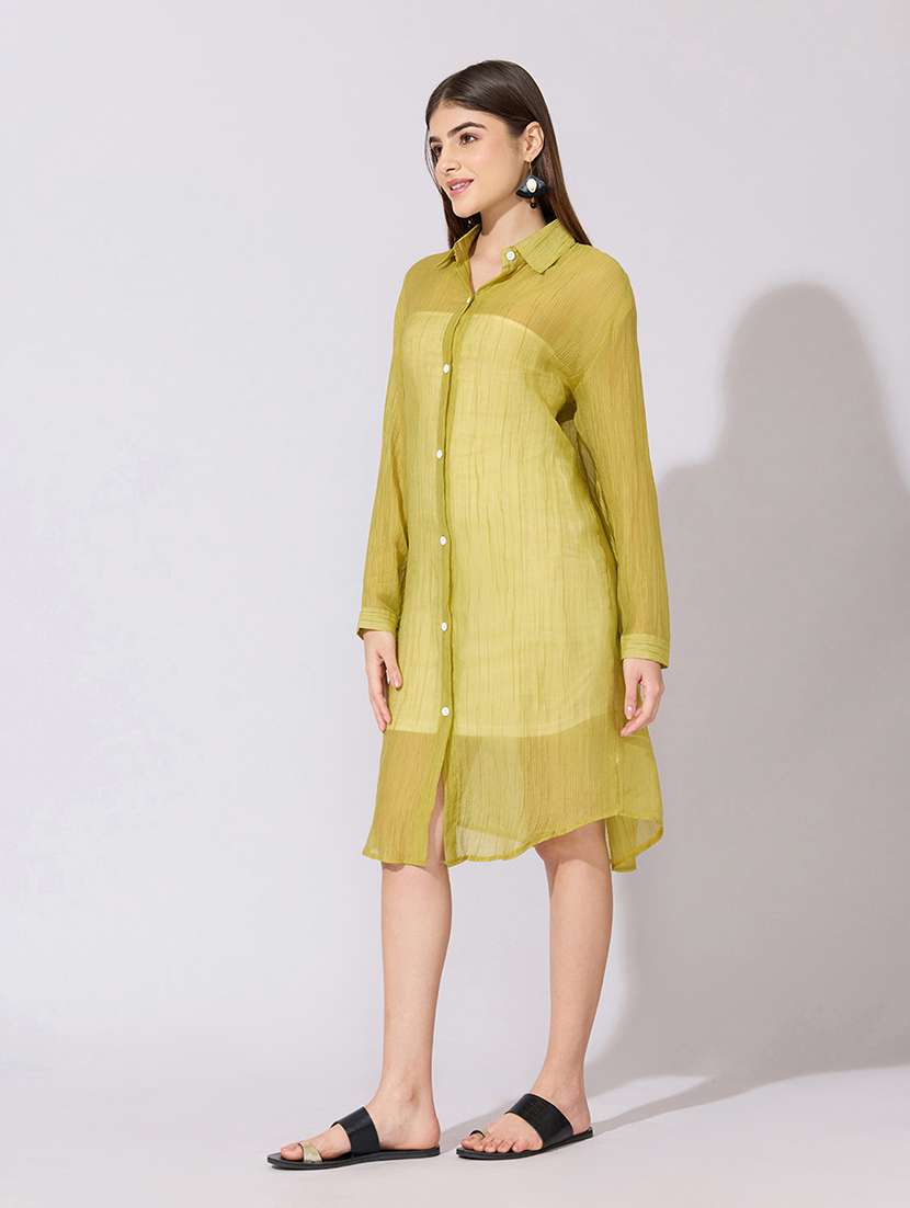 women solid long sleeve sheer shirt dress - 22381234 -  Standard Image - 4