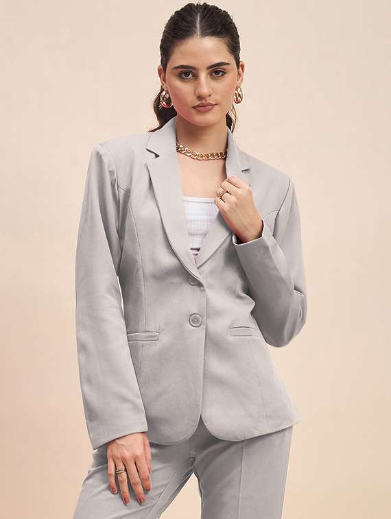 women solid long sleeve formal blazer