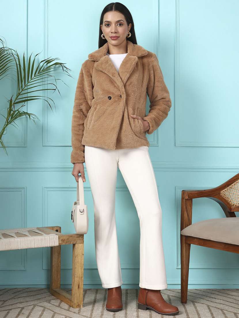 women solid lapel collar long sleeve fur coat - 22381285 -  Standard Image - 6