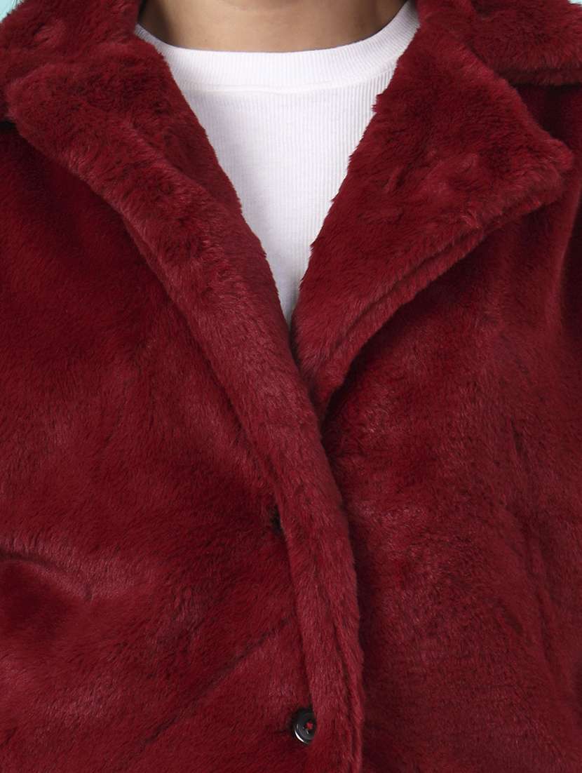 women solid lapel collar long sleeve fur coat - 22381286 -  Standard Image - 1