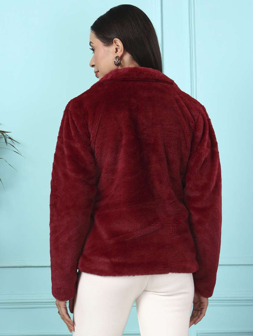 women solid lapel collar long sleeve fur coat - 22381286 -  Standard Image - 4