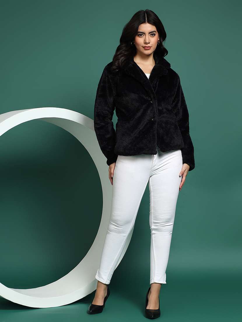 women solid lapel collar long sleeve fur coat - 22381288 -  Standard Image - 6