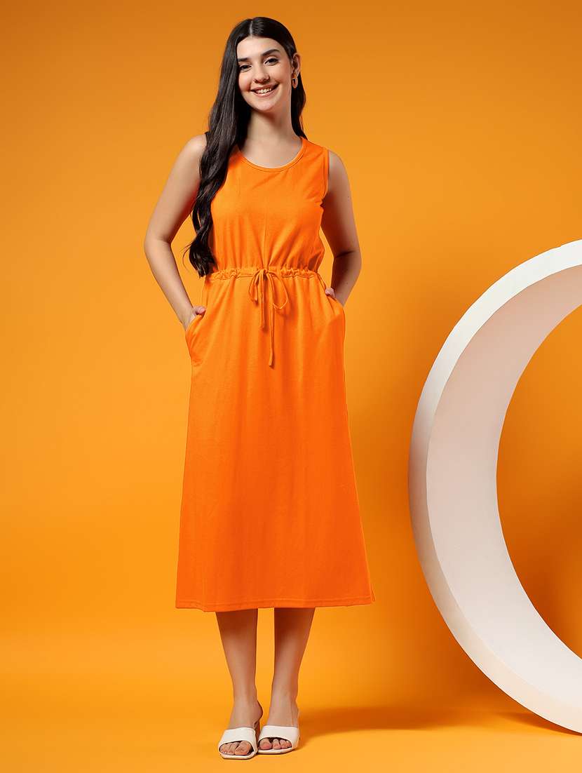 women solid sleeveless a-line dress